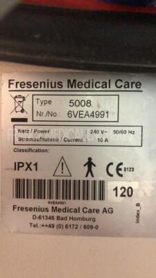 Lot of 2 Fresenius Dialysis 5008 - S/W V3.95/V4.57 - count 48761/52607 hours (Both power up) - 8