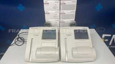 Lot of 2 Siemens Multi Parameter Analyzers for glycemic control DCA Vantage - S/W 4.4.0.0 - w/ barcode scanner - 10 boxes of 10 reagent kits DCA system hemoglobin A1c expiration date 04/2023 (Powers up) - 2