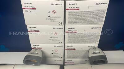 Lot of 2 Siemens Multi Parameter Analyzers for glycemic control DCA Vantage - S/W 4.4.0.0 - w/ barcode scanner - 10 boxes of 10 reagent kits DCA system hemoglobin A1c expiration date 04/2023 (Powers up) - 7