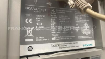 Lot of 2 Siemens Multi Parameter Analyzers for glycemic control DCA Vantage - S/W 4.4.0.0 - w/ barcode scanner - 10 boxes of 10 reagent kits DCA system hemoglobin A1c expiration date 04/2023 (Powers up) - 8