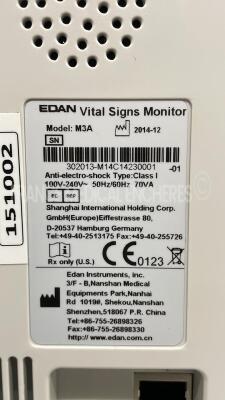 Lot of Edan Vital Signs Monitor M3A - YOM 2014 w/ SPO2 sensor and MCM Vital Signs Monitor 404 and WelchAllyn Vital Signs Monitor 53NTP - no power cables - one untested due missing power cable - 5