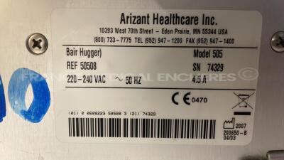 Lot of 2 Arizant Patient Warming System Bair Hugger 505 YOM 2007 and 1 Augustine Medical Patient Warming System Bair Hugger 505 (All power up) - 5
