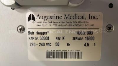 Lot of 2 Arizant Patient Warming System Bair Hugger 505 YOM 2007 and 1 Augustine Medical Patient Warming System Bair Hugger 505 (All power up) - 6