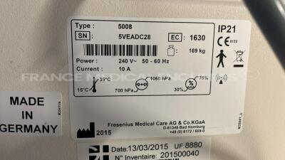 Lot of 2 Fresenius Dialysis 5008 Cordiax - YOM 2015 - S/W 4.57 Count 18663H and 19513H (Both power up) - 11