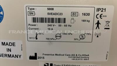 Lot of 2 Fresenius Dialysis 5008 Cordiax - YOM 2015 - S/W 4.57 Count 18663H and 19513H (Both power up) - 12