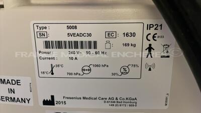 Lot of 2 Fresenius Dialysis 5008 Cordiax - YOM 2015 and 2014 - S/W 4.57 Count 20954H and 19540H (Both power up) - 10
