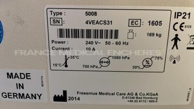 Lot of 2 Fresenius Dialysis 5008 Cordiax - YOM 2015 and 2014 - S/W 4.57 Count 17892H and 20571H (Both power up) - 11