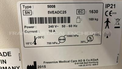 Lot of 2 Fresenius Dialysis 5008 Cordiax - YOM 2015 - S/W 4.57 Count 17704H and 19622H (Both power up) - 10