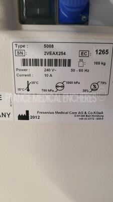 Lot of 2 Fresenius Dialysis 5008 Cordiax - YOM 2012 and 2015 - S/W 4.57 Count 17616H and 7330H (Both power up) - 8