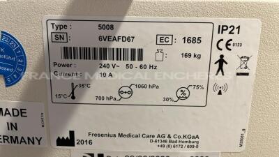 Lot of 2 Fresenius Dialysis 5008 Cordiax - YOM 2015 and 2016 - S/W 4.57 Count 6646H and 17762H (Both power up) - 10