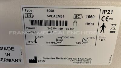 Lot of 2 Fresenius Dialysis 5008 Cordiax - YOM 2015 and 2016 - S/W 4.57 Count 6646H and 17762H (Both power up) - 11