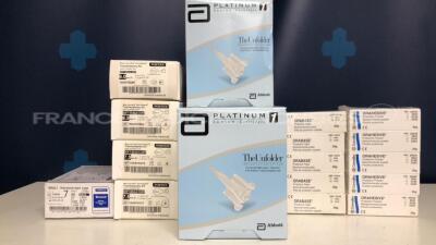 Lot of 10 Convatex Protective Powder Orahesive 25535 use by 10/2021 and 10 Convatex Protective Paste Orabase 129730 use by 09/2021 and 65 Abbott Disposable Unfolder Platinium 1 Series Cartridges 1MTEC30 use by 05/2018 and 1 Smiths medical Portex Tracheo