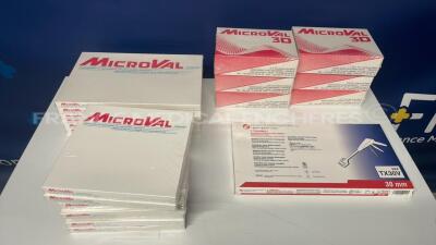 Lot of 8 Microval Knitted Polypropylenes 413015 and Microval Reloadable Vascular Linear Stapler (30mm) TX30V and 6 Microval 3D Anatomical Reinforcement Implants 411011 and Microval Knitted Polypropylenes 413030