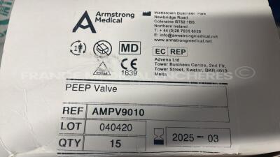 Lot of Armstrong Medical Peep Valves AMPV9010 and Intersurgical Fixed Valve Peep Valve Presets (10cm) and Intersurgical Superset Straight Catheter Mounts (70mm-150mm) 3504000 and Intersurgical Adult Aerosol Masks Ecolite 1188015 - 4