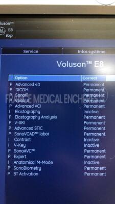 GE Healthcare Voluson E8 BT 13 - YOM 11/2011 -S/W 13.0.6 - in excellent condition - Options advanced 4D - DICOM - sono IT - vocal 2 - advanced VCI - elastography analysis - V-SRI - advanced STIC - sonoVCAD labor - sonoAVC - expert - sonobiometry - w/ GE R - 7