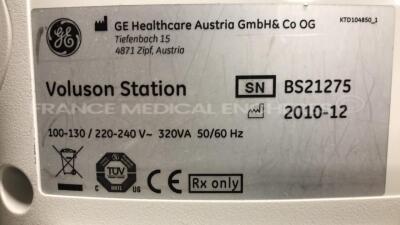 GE Ultrasound Voluson I - YOM 01/2011 - S/W 8.2.2.947 - Options sono NT - sono RS -w/ E8C-RS probe YOM 09/2019 - GE cart Voluson Station YOM 12/2010 (Powers up) - 15