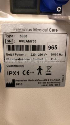 Fresenius Dialysis 5008 Cordiax - YOM 2010 - S/W V4.57 - Count 32736 hours (Powers up) - 8