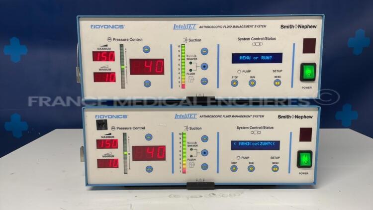 Lot of 2 Smith and nephew Arthroscopy Fluid Management System InteliJet Dyonics - no power cables (Both power up)