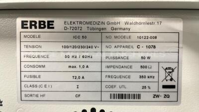 Erbe Electrosurgical Unit ICC 50- YOM 2009 -w/ footswitch (Powers up) - 7