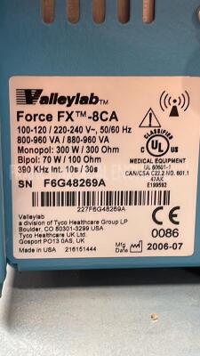 Valleylab Electrosurgical Unit Force FX 8CA - YOM 2006 -w/ fooswitch and cart (Powers up) - 7