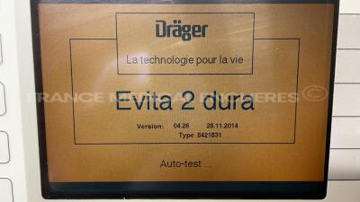 Drager Ventilator Evita 2 dura - S/W 4.26 - Count 140300H (Powers up) - 6