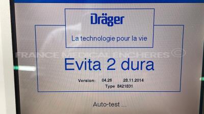 Drager Ventilator Evita 2 dura - S/W 4.26 - Count 121877H (Powers up) - 6