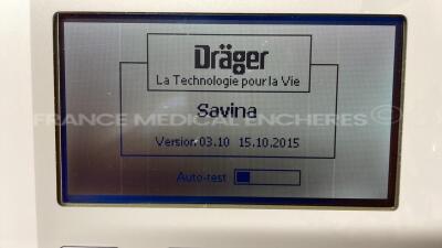 Drager Ventilator Savina - S/W 3.10 - Count 696H (Powers up) - 4