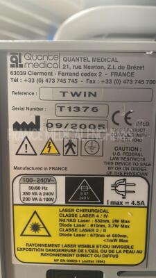 Quantel Medical Derma Laser Viridis Twin - YOM 09/2005 - S/W 12.00 w/ Footswitch (Powers up) - 7