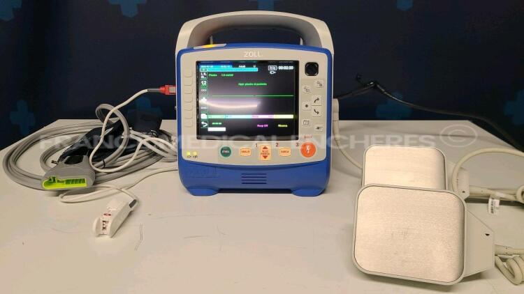 Zoll X Series Defibrillator / Monitor *Mfd - 2019* with Pacer, ECG, SPO2, NIBP, CO2, P1, P2, P3, T1, T2 and Printer Options, SPO2 Finger Sensor, NIBP Cuff and Hose, Paddle Lead, External Hard Paddles, 1 x Flat Battery and User Manual (Powers Up and Passes