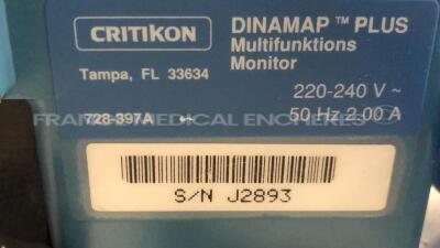 Lot of 3 Critikon Vital Signs Monitors Dinamap Plus w/ SPo2 Sensors and Cuffs (All power up) - 11