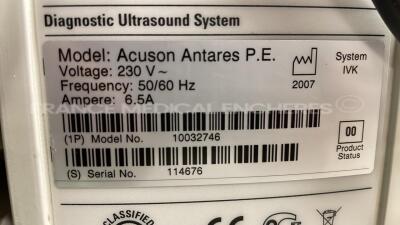 Siemens/Acuson Ultrasound Antares P.E - YOM 2007 - w/ Mistubishi printer CP77DW untested due to the electric plug - 9