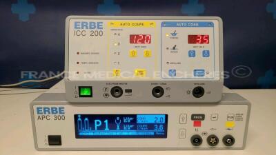 Lot of Erbe Electrosurgical Unit ICC 200 and Erbe Electrosurgical Unit APC 300 (Both power up)