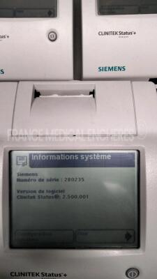 Lot of 5 Siemens Urine Analysers Clinitek Status + - S/W 2.630.001, 2.630.001, 2.400.001, 2.500.001, and 2.500.001 - No power supplies (All power up) - 3