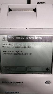 Lot of 4 Siemens Urine Analysers Clinitek Status and 1 Siemens Urine Analyser Clinitek Status + - S/W 2.500.001, 2.400.003, 2.400.002, 2.500.002, and 2.000.022 - No power supplies (All power up) - 3