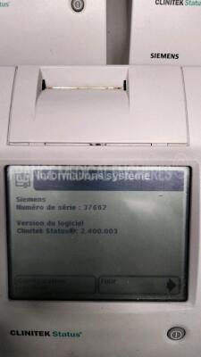 Lot of 4 Siemens Urine Analysers Clinitek Status and 1 Siemens Urine Analyser Clinitek Status + - S/W 2.500.001, 2.400.003, 2.400.002, 2.500.002, and 2.000.022 - No power supplies (All power up) - 4