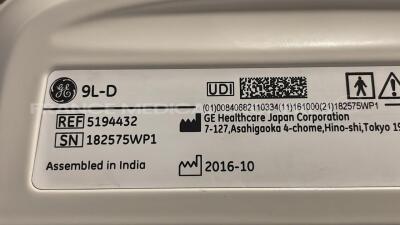 GE Ultrasound Logiq E9 R6 XD Clear 2.0 - YOM 11/2016 - S/W GC1 2.0 - in excellent condition - tested and controlled by GE Healthcare France – ready for clinical use - Options - DICOM - Scan Assist - Logiq Vue - Count Rendered Integrated - ICV Static - 4D - 12