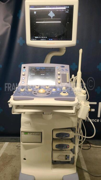 Aloka Ultrasound Prosound Alpha 7 - YOM 2009 - options ABDOM - OBST - GYN - CARDIO - VASC - P.MOLLES - urologie - E tracking - w/ UST-5412 probe - UST-9118 probe - UST -52105 - Sony digital graphic printer UP-D897 (Powers up)