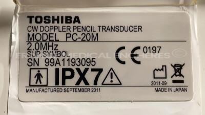 Hitachi Ultrasound Artida SSH 880CV - YOM 2012 - S/W AA V2.7 - w/ PST-30B probe - PST-50BT - CW Doppler pencil PC-20M - ECG sensors (Powers up) - 20