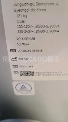 GE Ultrasound Voluson S6 BT16 - YOM 06/2017- S/W 16.0.11.2691 - in excellent condition - tested and controlled by GE Healthcare France – ready for clinical use - Options - XTD - advanced SRI - scan assistant - sono NT - recording module SW-DVR - IEC62359 - 13