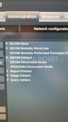 SuperSonic Ultrasound Aixplorer - S/W 6.4.0 - Options DICOM store - DICOM modality worklist - DICOM printers - DICOM removable media JPEG/H264 removable media - report printers - image printers - query retrieve (Powers up) - 7