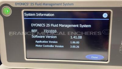 Lot of 3 Smith and Nephew Fluid Management System Control Unit Dyonics 25 - 1.41.08/1.41.08/1.40.00 - YOM 2005/2015 - missing cassettes (All power up) - 5