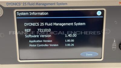 Lot of 3 Smith and Nephew Fluid Management System Control Unit Dyonics 25 - 1.41.08/1.41.08/1.40.00 - YOM 2005/2015 - missing cassettes (All power up) - 6