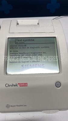 Lot of 4 Siemens Urine Analyzers Clinitek Status - S/W 2.200.007/2.200.007/2.200.007/2.200.007 - w Siemens reagent strips for urinalysis Multistix 8SG - paper roll (All power up) - 3