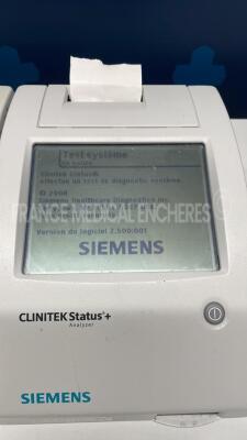 Lot of 3 Siemens Urine Analyzers Clinitek Status Plus - S/W 2.500.001/2.400.001/2.350.001 - w Siemens reagent strips for urinalysis Multistix 8SG (All power up) - 2