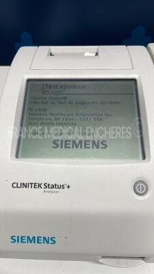 Lot of 3 Siemens Urine Analyzers Clinitek Status Plus - S/W 2.500.001/2.400.001/2.350.001 - w Siemens reagent strips for urinalysis Multistix 8SG (All power up) - 4