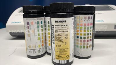 Lot of 3 Siemens Urine Analyzers Clinitek Status Plus - S/W 2.500.001/2.400.001/2.350.001 - w Siemens reagent strips for urinalysis Multistix 8SG (All power up) - 5