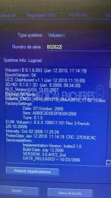 GE Ultrasound Voluson I - YOM 05/2010 - S/W 8.1.6.893 - options DICOM 3- 3D/4D expert - vocal 2 - VCI - sono AVC - w/ RIC5-9W-RS probe YOM 07/2011 - 4C-RS probe YOM .05/2010 -Sony digital graphic printer UP-D897 (Powers up) - 6