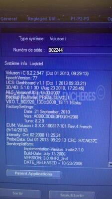 GE Ultrasound Voluson I - YOM 05/2009 - S/W 8.2.2.947 - options DICOM 3 - w/ E8C-RS probe YOM 07/2014 - 4C-RS probe YOM .07/2010 -Sony digital graphic printer UP-D897 (Powers up) - 6