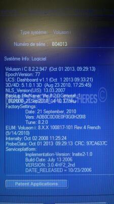 GE Ultrasound Voluson I - YOM 08/2013- S/W 8.2.2.947 - options DICOM 3 - sono NT - sono RS w/ E8C-RS probe YOM 10/2016- 4C-RS probe YOM .07/2013-Mitsubishi printer P95 (Powers up) - 6