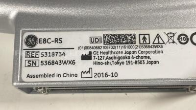 GE Ultrasound Voluson I - YOM 08/2013- S/W 8.2.2.947 - options DICOM 3 - sono NT - sono RS w/ E8C-RS probe YOM 10/2016- 4C-RS probe YOM .07/2013-Mitsubishi printer P95 (Powers up) - 12